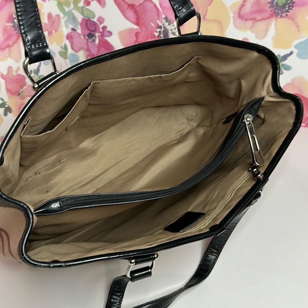 💯Authentic BURBERRY HAYMARKET CHECK TOTE BAG LEATHER HANDBAGS WOMEN🍀 - Picture 3 of 17